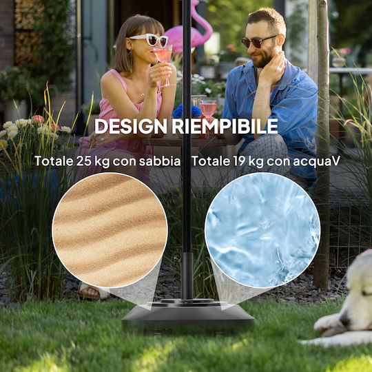 Outsunny Βάση Ομπρέλας Ρόδες Γεμιστή Νερό Ή Άμμο Hdpe 48x48x32.5 Cm Μαύρο 84d-358v00bk