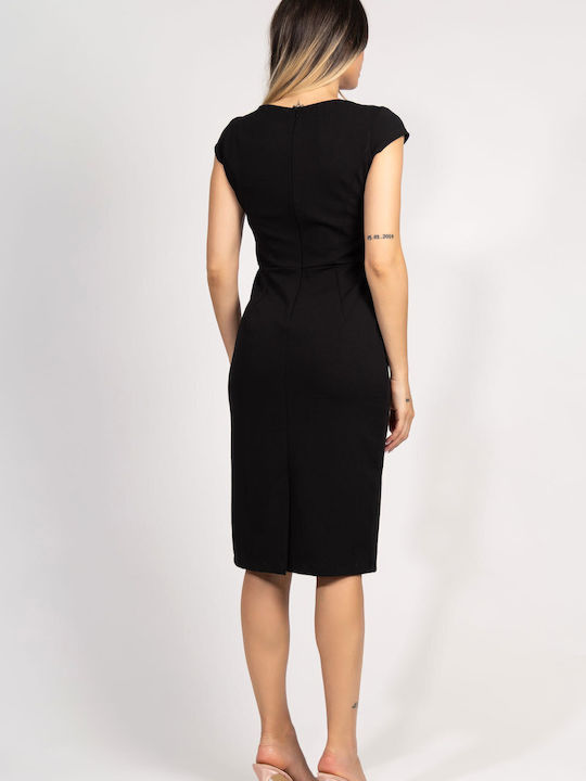 Rochie De Vară Pentru Femei Midi Mâneca Scurtă Neagră