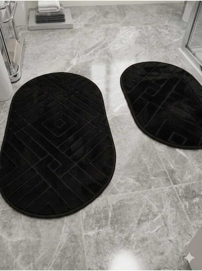 SteweHome Non-Slip Set Bath Mats STE-029790-P29790 Black 60x100cm 2 Pieces