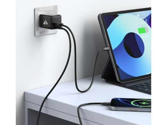 iPEAX Ladegerät ohne Kabel GaN mit USB-A Anschluss und USB-C Anschluss 45W Stromlieferung / Schnellaufladung 3.0 Schwarzs