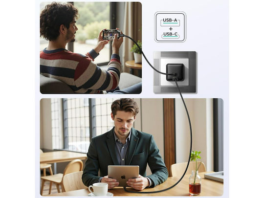iPEAX Ladegerät ohne Kabel GaN mit USB-A Anschluss und USB-C Anschluss 45W Stromlieferung / Schnellaufladung 3.0 Schwarzs