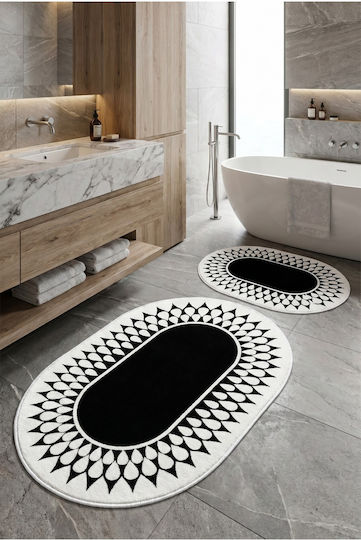 SteweHome Non-Slip Set Bath Mats Oval STE-029434-P29434 Black 60x100cm 2 Pieces