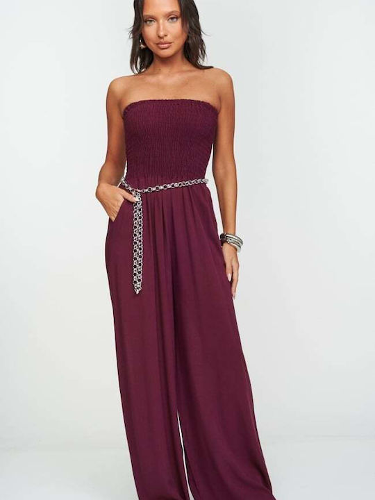 Γυναικεία Strapless Ολόσωμη Φόρμα Μπορντο
