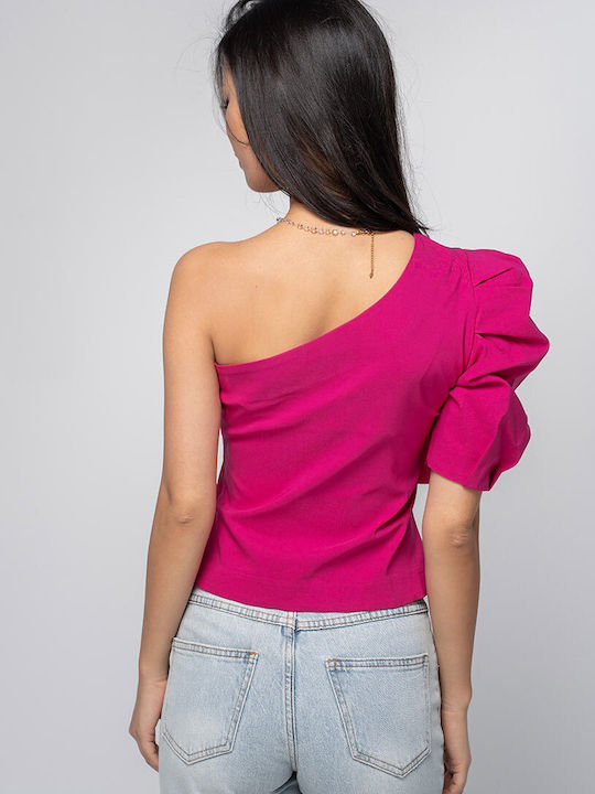Nadina Bluza Damă Cu Un Umăr Și Fermoar Fuchsia