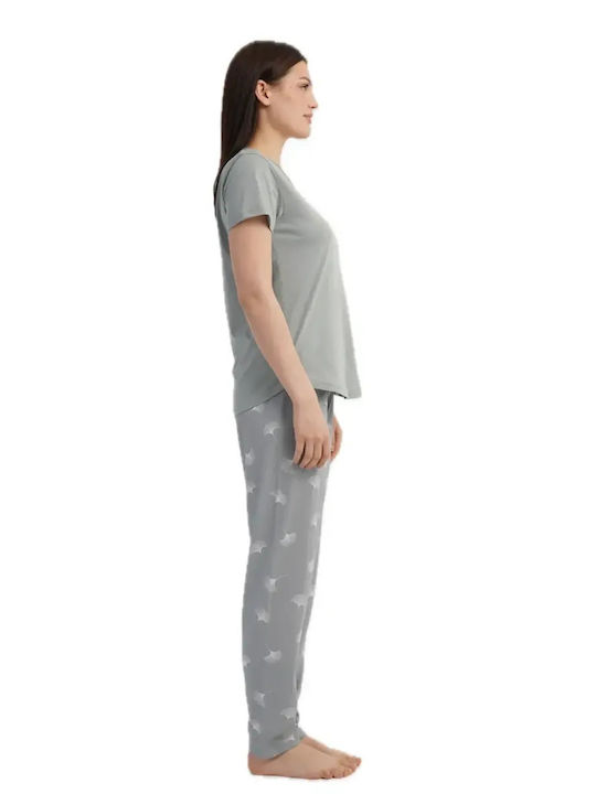 Vienetta Secret Summer Women's Cotton Green Pyjama Set