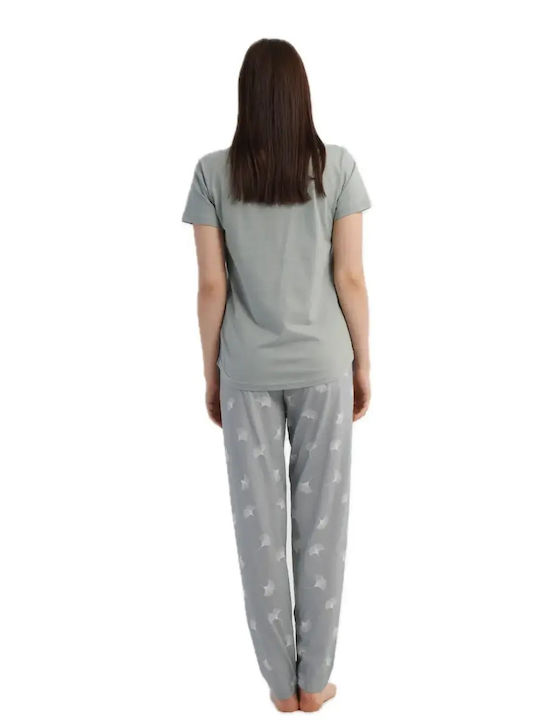 Vienetta Secret Summer Women's Cotton Green Pyjama Set