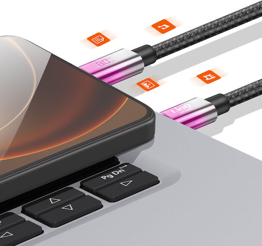 Linq USB Typ-C Zu USB Typ-C Schnelles Laden Kabel 80W LED Bildschirm 1,2m Lila