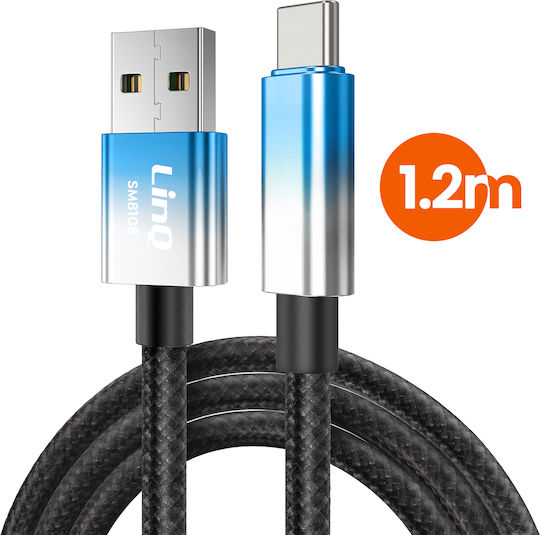 Linq Usb-c Към Usb Кабел За Бързо Зареждане 48w Led Екран 1.2m Син