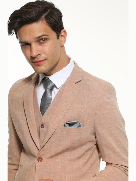 Summer Men's Groom's Suit with Vest Slim Fit Salmon