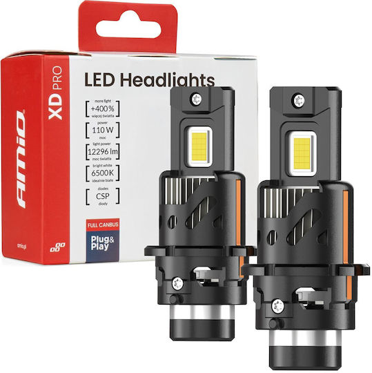 AMiO Car Lamps D2S / D2R Canbus LED 6500K Cold White 12V 110W 2 Pieces