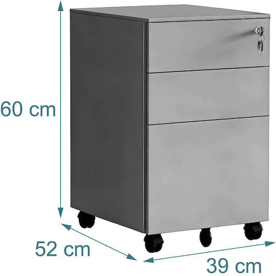 Office Storage Drawers & Cabinets Metal with Wheels and Lock Black/Gray 39x52x60cm