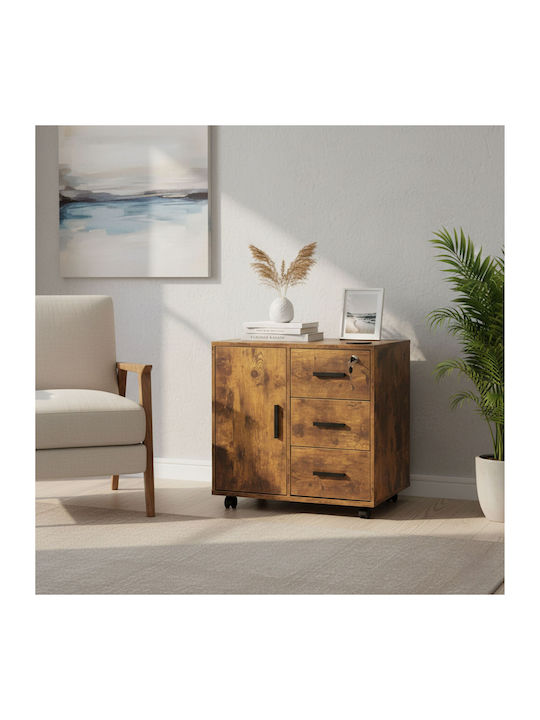 Büroaufbewahrungsschublade aus Holz mit Rädern & Schloss Braune 60x40x57cm