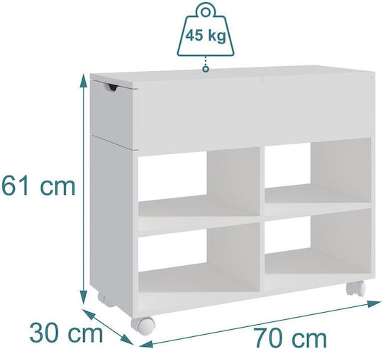 Wooden Office Cabinet with Wheels White 70x30x61cm