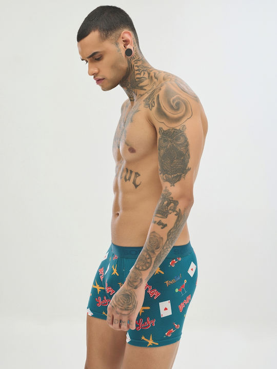 Herren Boxershorts Türkis mit Mustern