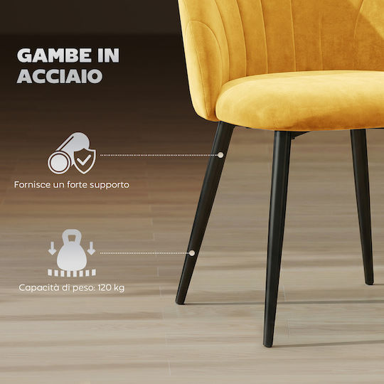 Velvet Dining Chairs Yellow 2 Pieces 52x55x79cm