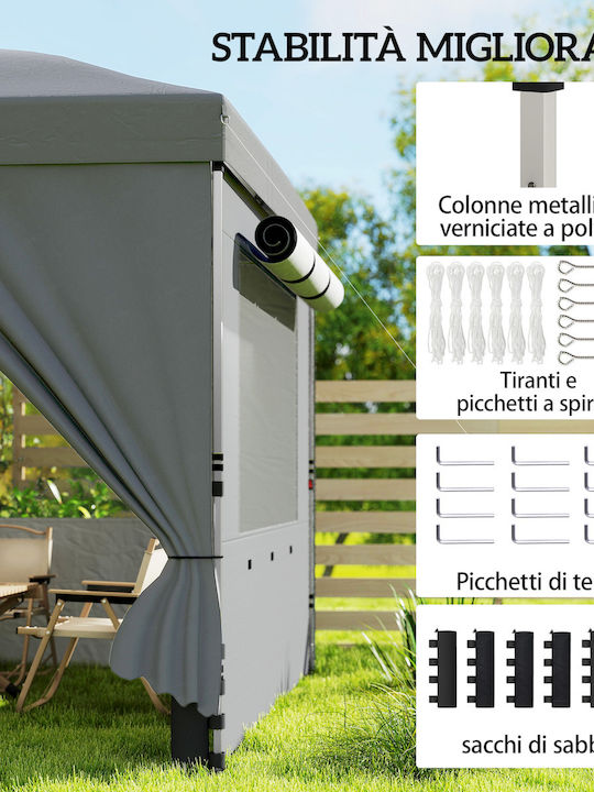Outsunny Foldable Garden Gazebo with LEDs Beige 3x6m