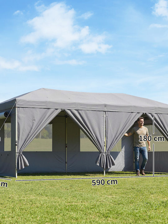Outsunny Foldable Garden Gazebo with LEDs Beige 3x6m