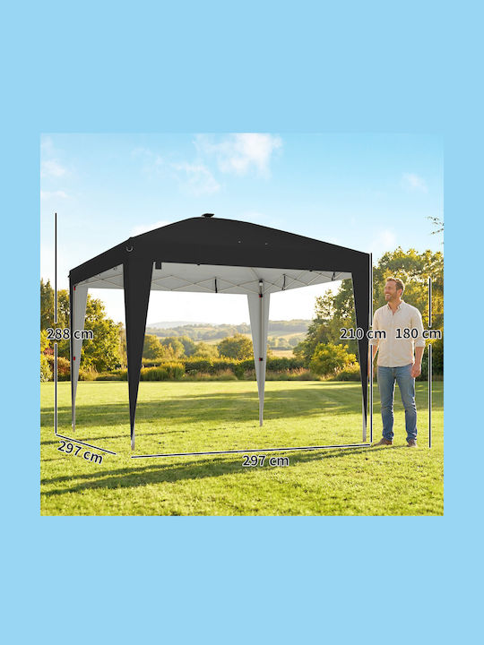 Outsunny Πτυσσόμενο Κιόσκι Κήπου με Led Μαύρο 3x3m
