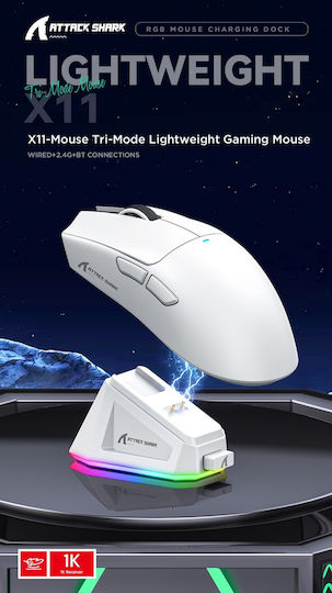 Attack Shark Ασύρματο RGB Gaming Ποντίκι 22000 DPI Λευκό