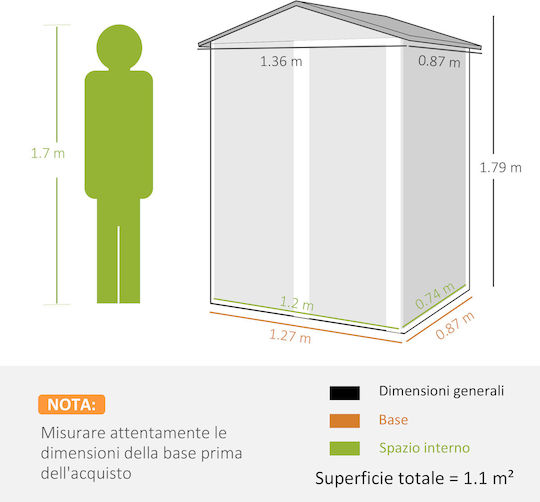 Metallische Gartenhaus Galvanisiert M1.36xB0.87xH1.79m