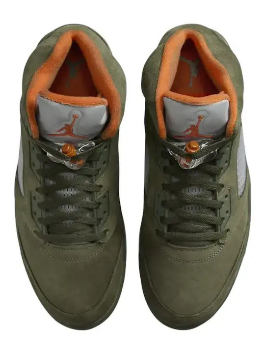Air  5 Retro Herren Stiefel Army Olive / Solar Orange