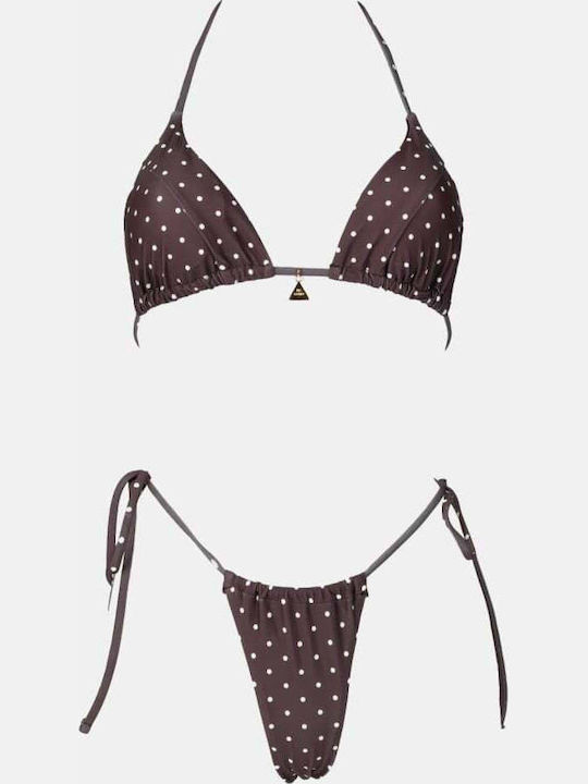 Set Bikini Τριγωνάκι Πουά Καφε Σκουρο