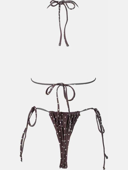 Set Bikini Τριγωνάκι Πουά Καφε Σκουρο