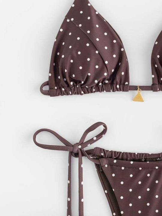 Set Bikini Τριγωνάκι Πουά Καφε Σκουρο