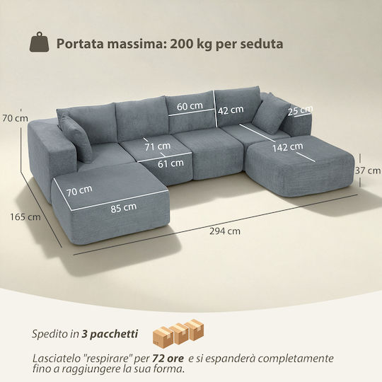 Γωνιακός Καναπές Κρεβάτι Σκούρο Γκρι 294x165x70εκ.