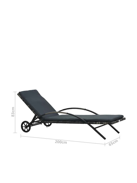 Rattan Deckchair with Pillow & Wheels Gray Set with Table 2 Pieces