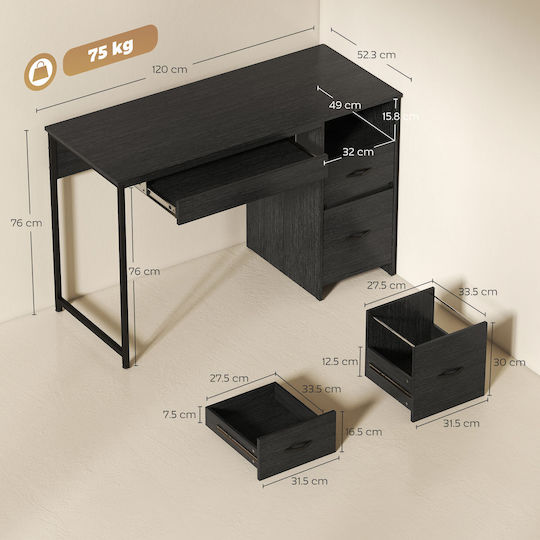 Birou de Calculatoare din Lemn Negru 120x52.3x76cm
