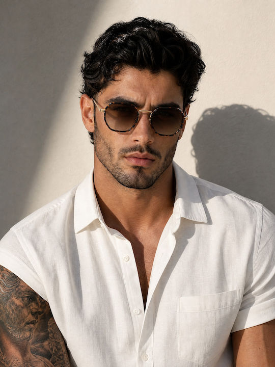Red Raven Denzel Unisex Sunglasses With Brown Metallic Frame And Brown Lens rd-000023-amber-