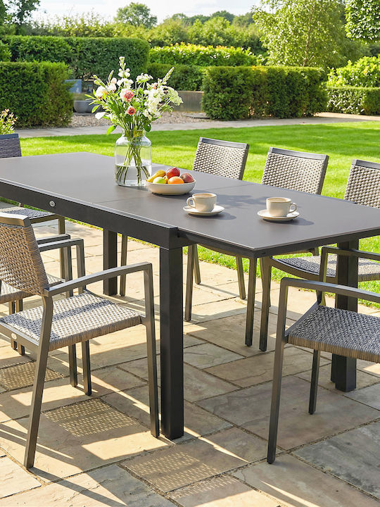 Aluminium Ausziehbarer Schwarzes Garten- und Terrassentisch 240x90cm
