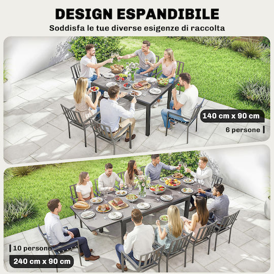 Extendable Aluminum Table Black 240x90cm