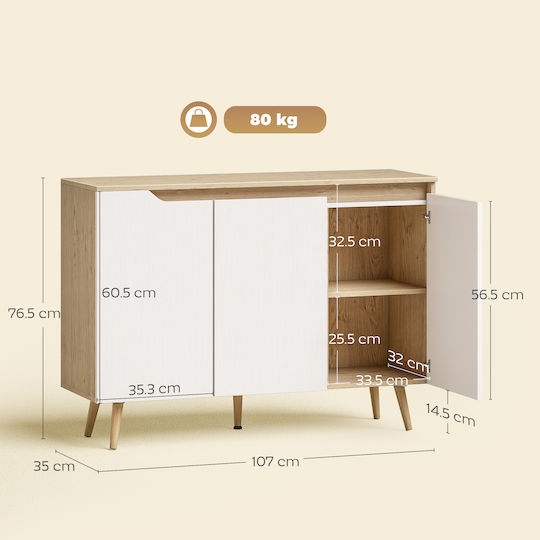 HomCom Holz Sideboard Weiß 107x35x76.5cm
