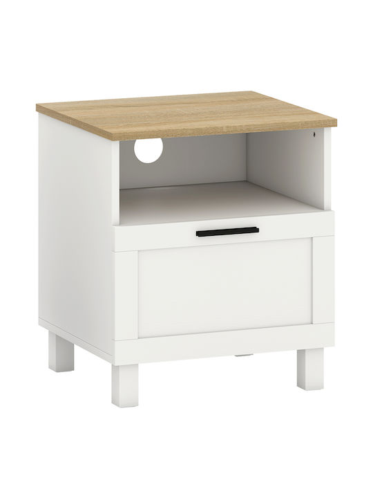 Κομοδίνο από Μασίφ Ξύλο και Γυαλί Λευκό 45x38x50cm