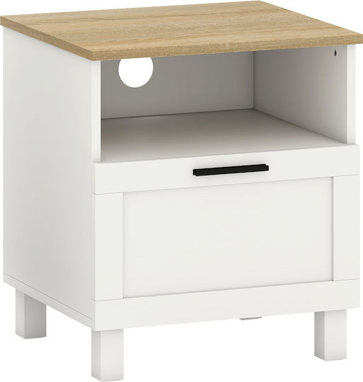Κομοδίνο από Μασίφ Ξύλο και Γυαλί Λευκό 45x38x50cm
