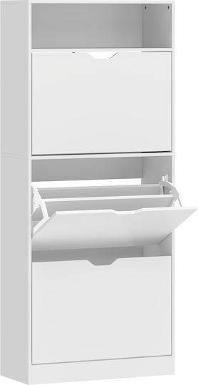 Wooden Shoe Cabinet for Boots/Ankle Boots White with Tilting Shelves L60xD26xH140cm