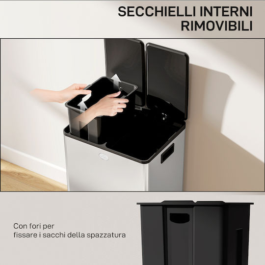 HomCom Recycling Bin from Stainless Steel with Pedal Silver 28lt