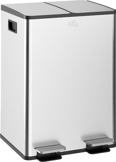 HomCom Recycling Waste Bin Made of Stainless Steel with Pedal 28lt Silver