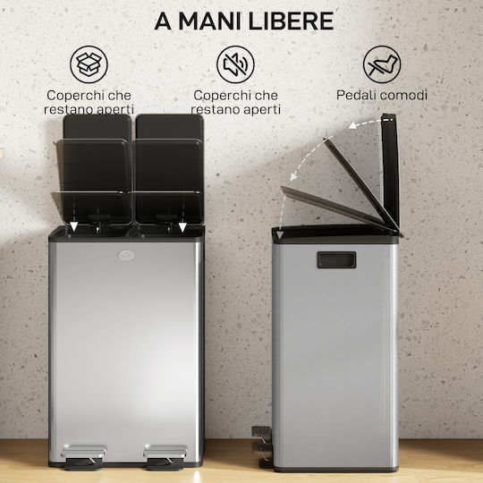 HomCom Recycling Waste Bin Made of Stainless Steel with Pedal 28lt Silver