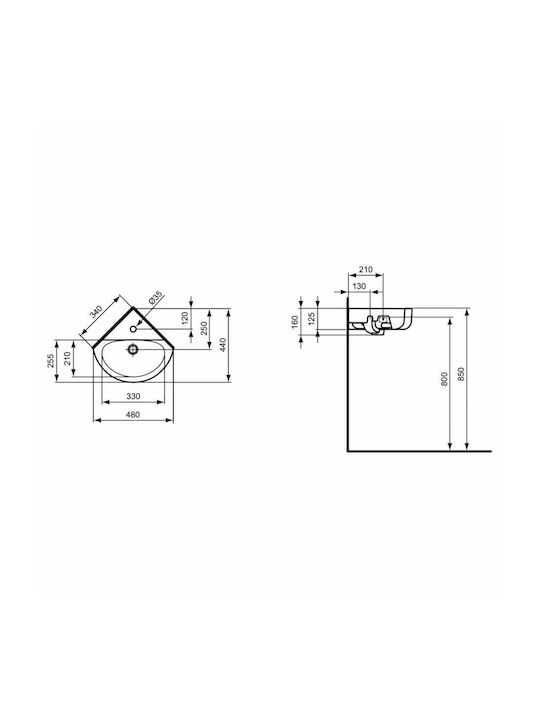 Ideal Standard Connect Arc Chiuvetă Porțelan Alb Lucios 48x44x16cm