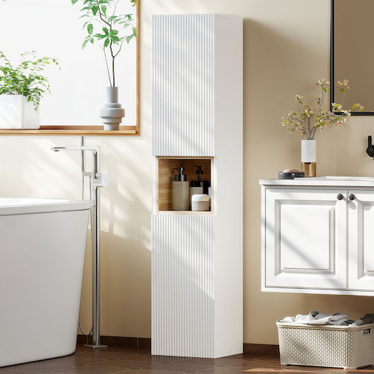 HomCom Bathroom Cabinet 30x24x140cm Natural Wood