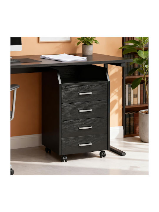Office Drawer Wooden with Wheels & Drawers Black Wood Effect 40x36x65cm