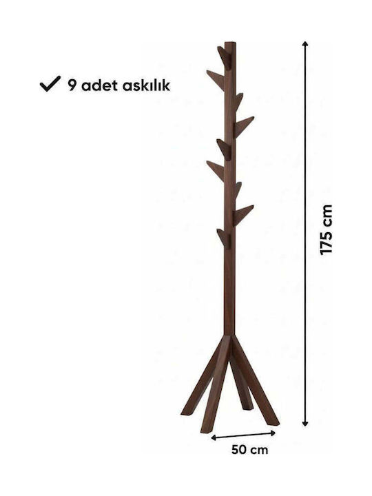 SteweHome Wooden Brown Coat Rack 175cm