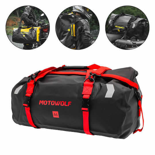 Motowolf Motorcycle Tail Bag Waterproof 66L Black/Red