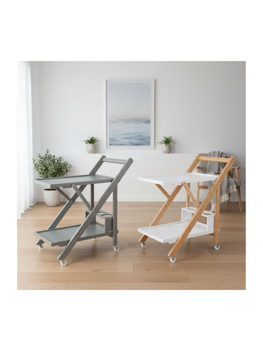 Masă Laterală Rectangulară din Bambus cu Roți White/Gray M44xL39.5xÎ70cm
