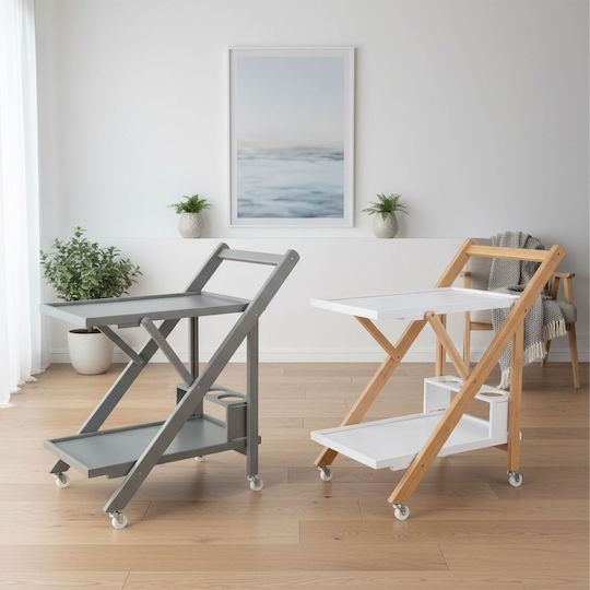 Rectangular Bamboo Side Table with Wheels Light Brown Color 44x39.5x70cm