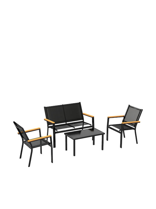 Set Cameră De Zi Pentru Exterior 4 Piese Negru