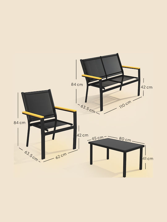 Set Cameră De Zi Pentru Exterior 4 Piese Negru